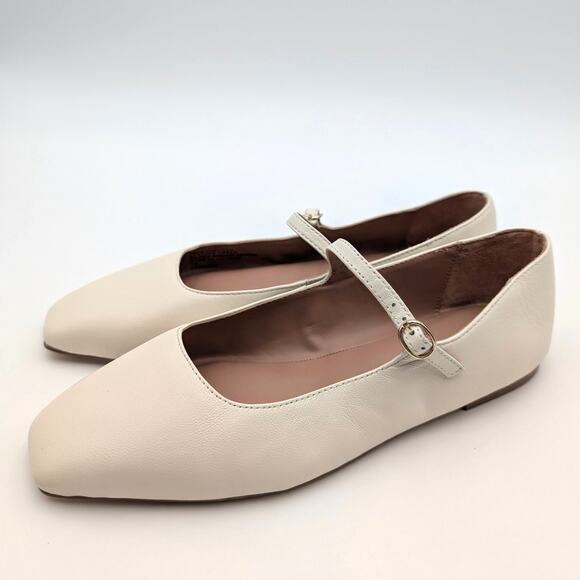 Nordstrom Jersey Leather Formal Ballet Flats Shoes Ivory Size US7M EU38 - Picture 1 of 11